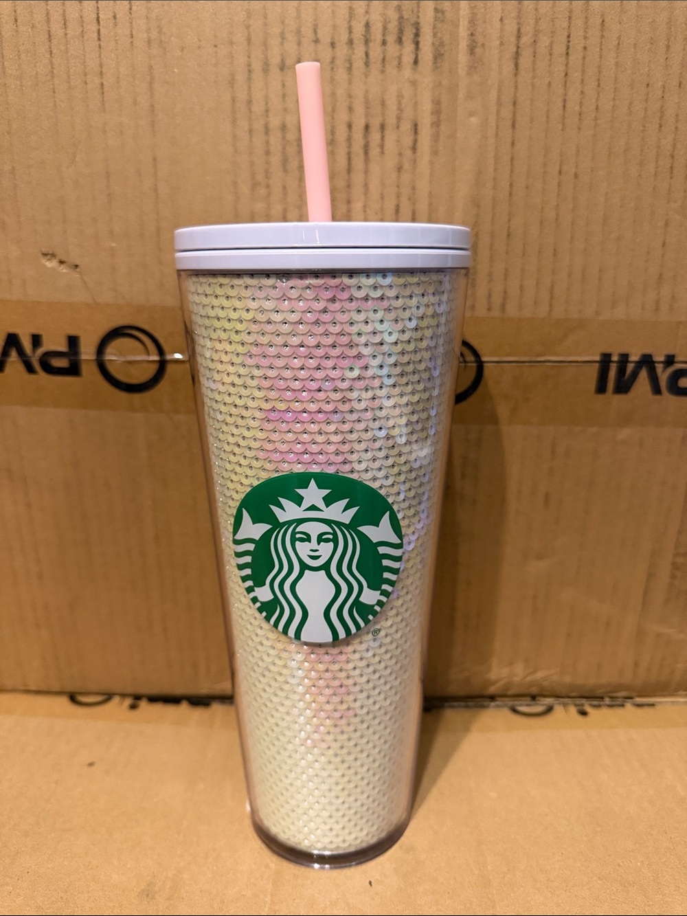 Starbucks Iridescent Sequin Tumbler with Pink Straw